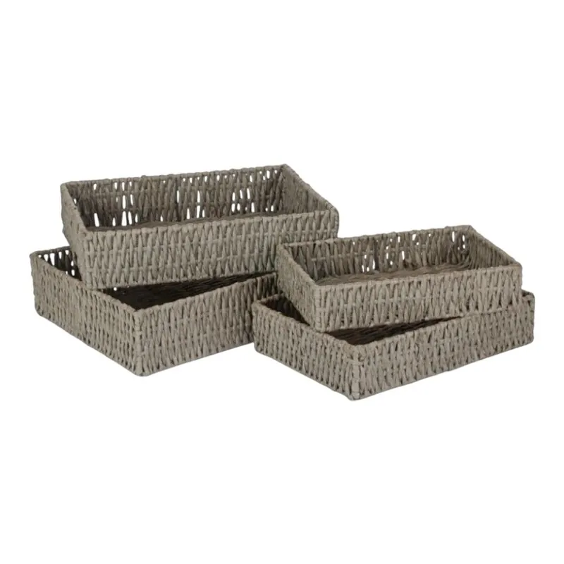 Set 4 Rectangular Grey Straight-sided Paper Rope Trays