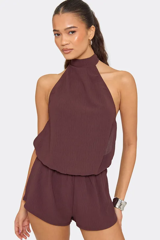 Sleeveless High Neck Cut Out Side Playsuit - EGO