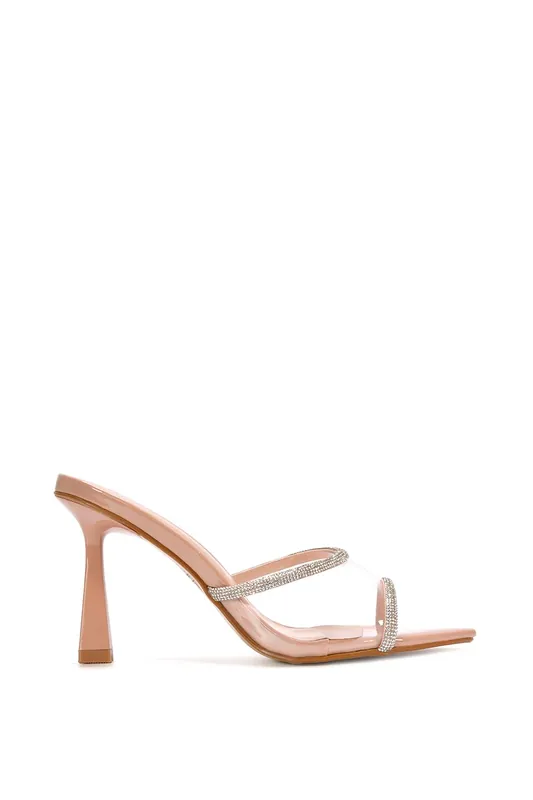 Ava' Perspex High Heel Mules with Crystal Detail - XY London