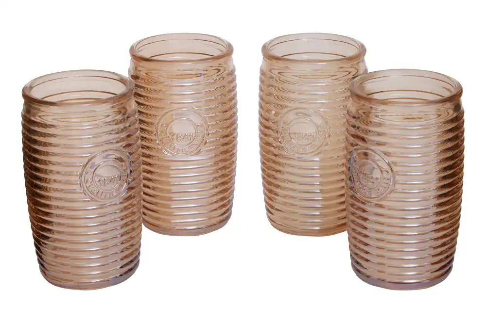 Set of 4 Grey Ribbed Glass Tumblers, Stylish Set of 4 Glasses, Ribbed Glassware Set, Grey Drinking Glasses - Orsina