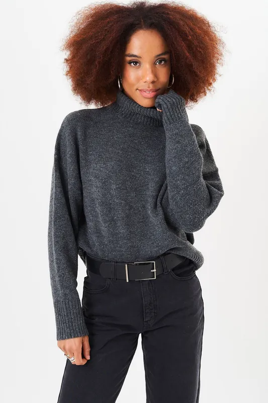 Grey Roll Neck Oversized Jumper - Gini London