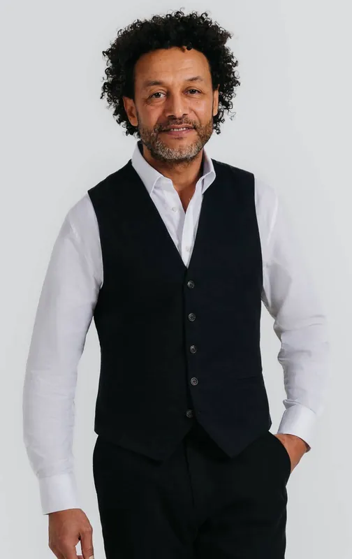 Black Linen Twill Waistcoat - Dobell