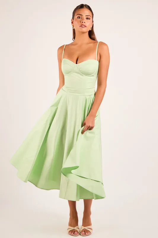 Jade Sage Green Cotton Corset Midi Dress - Jaded Rose
