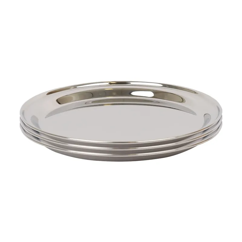 25.5cm Stainless Steel Serving Platter - Chrome Dinner Tray - Set of 3
