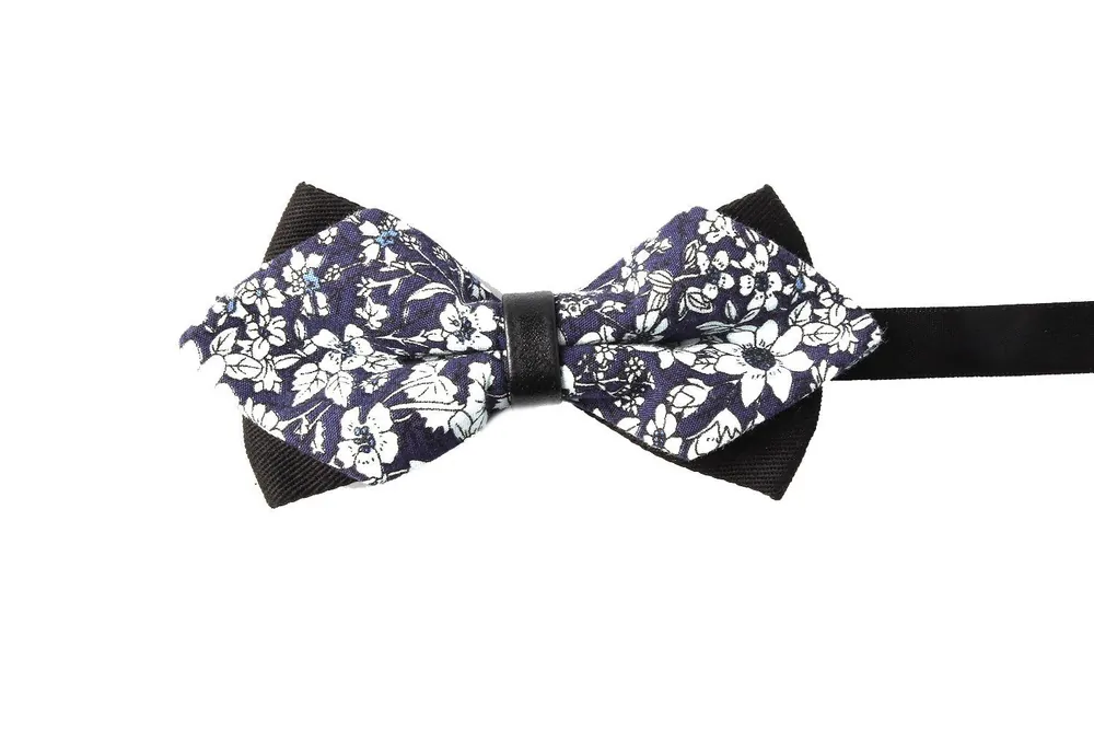 Navy White Floral Bow Tie - SVNX