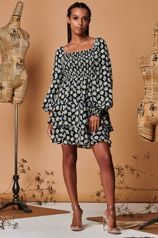 Shirred Bodice Mini Smock Dress - Jolie Moi
