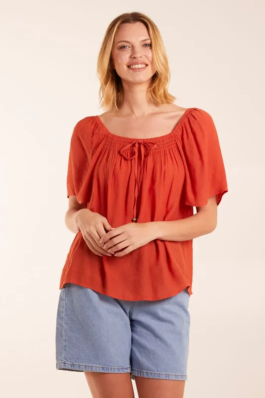 Milkmaid Shirred At Front Swing Top - Blue Vanilla