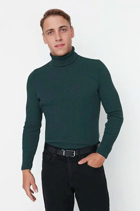 Men’s Slim Fit Ribbed Turtleneck Knit Sweater - WOVCOR
