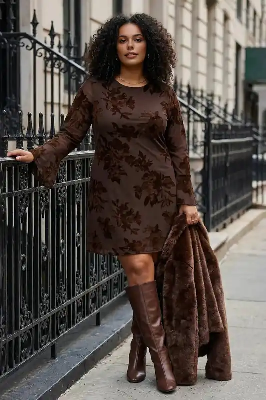 Floral Burnout Sheer Sleeve Mini Dress - WOVCOR