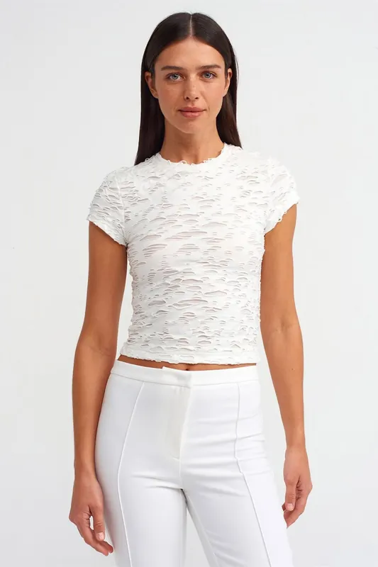Women's Textured Crop T-Shirt With Cut-Out Detail