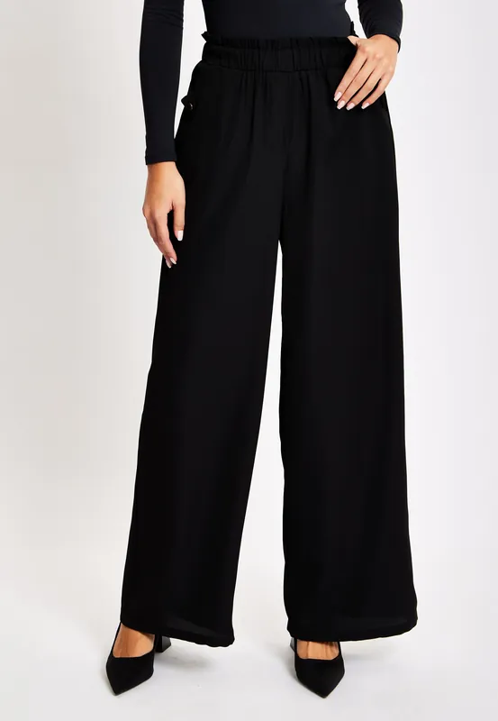 Black Wide Leg Trousers - Liquorish