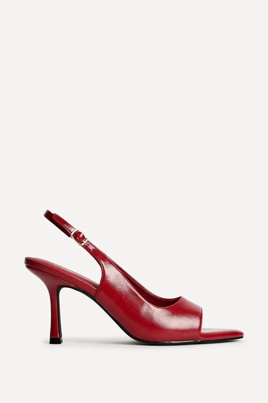 Tokyo Red Faux Leather Peep Toe Heels - Linzi