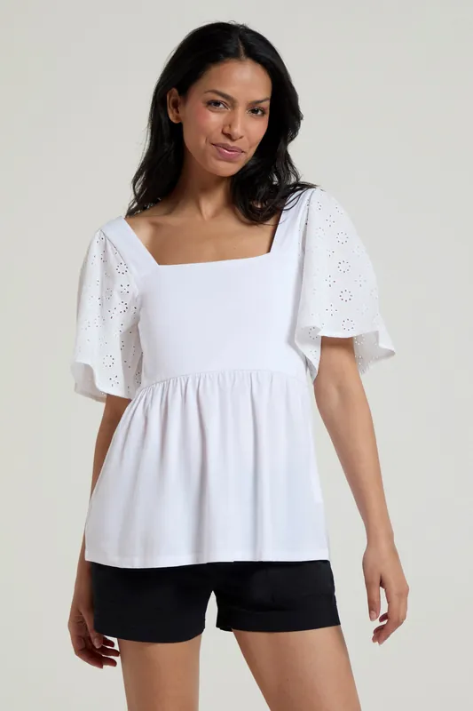 Verona' Comfortable Flattering Broderie Sleeve Top - Mountain Warehouse