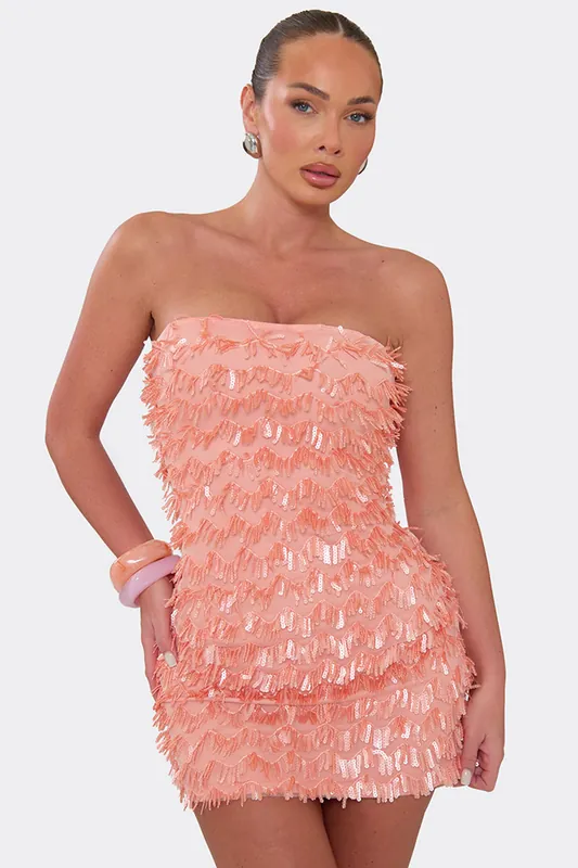 Sleeveless Sequin Textured Mini Dress - EGO