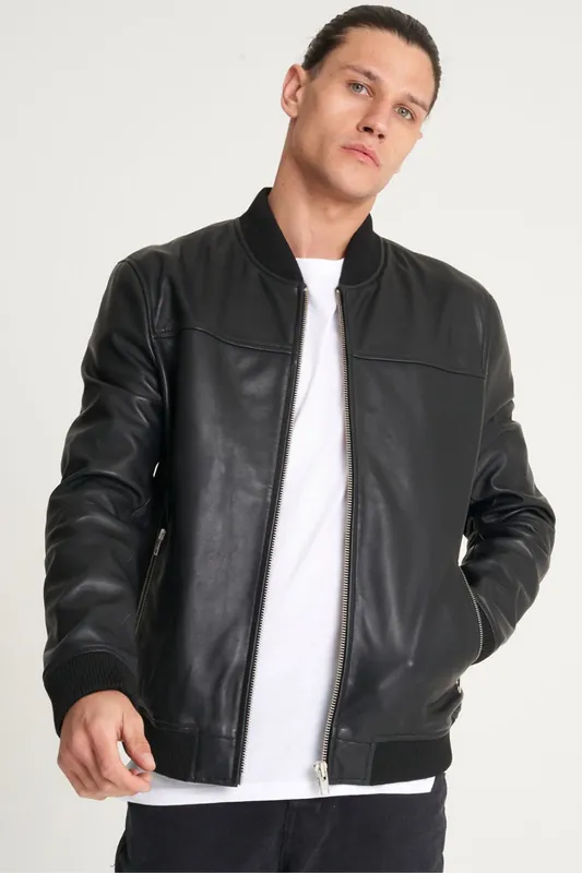 Fine Milled Leather Bomber Jacket - Barneys Originals