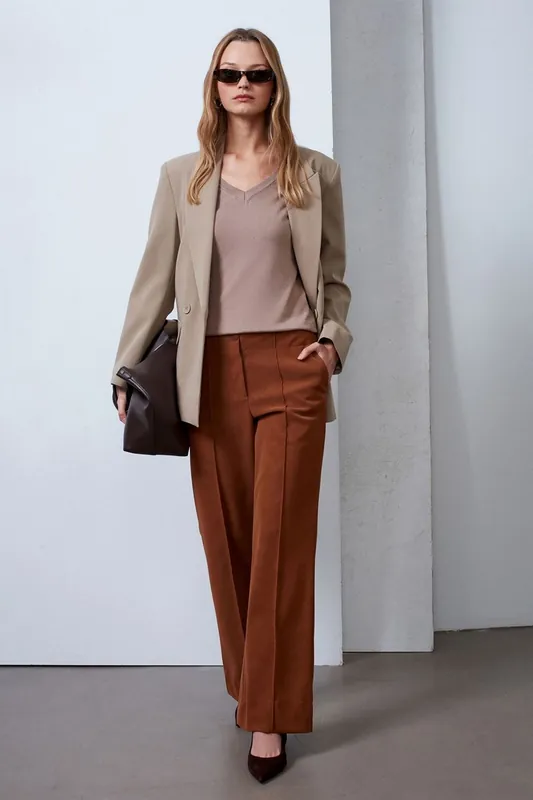 Women's High-Waist Wide-Leg Faux Leather Trousers