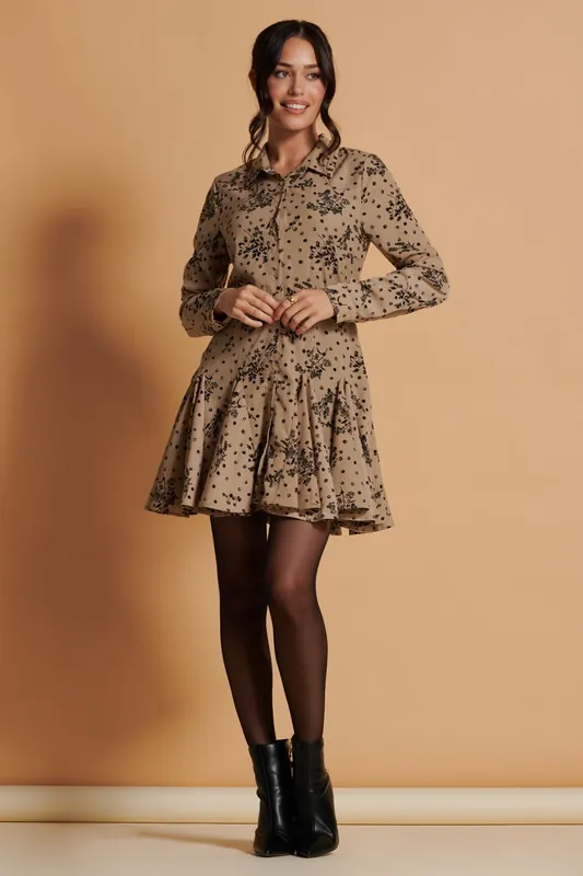 Long Sleeve Fit & Flare Shirt Dress - Jolie Moi