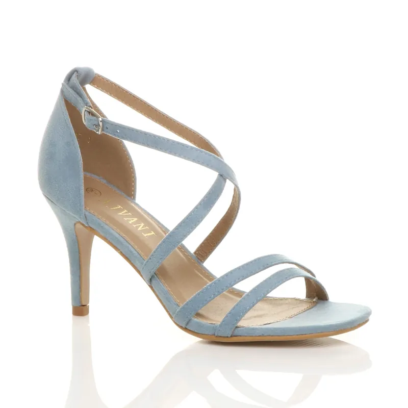 High Heel Crossed Straps Buckle Strappy Sandals - AJVANI