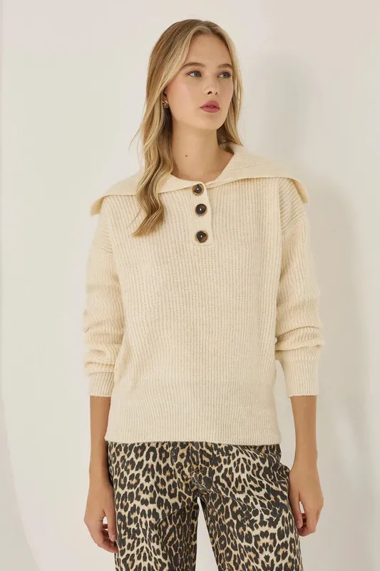 Shawl Collar Buttoned Sweater - Hiccup
