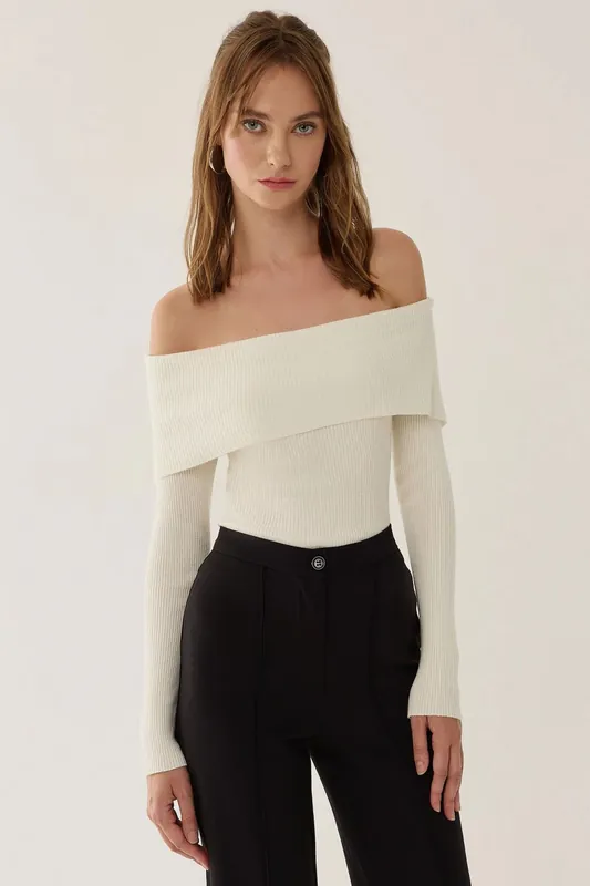 Off Shoulder Madonna Collar Knit Top - Hiccup