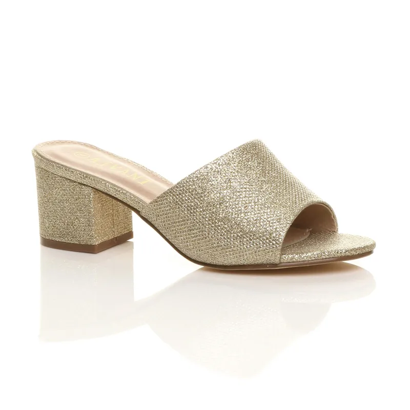 Mid Block Heel Peep Toe Mules Sandals - AJVANI