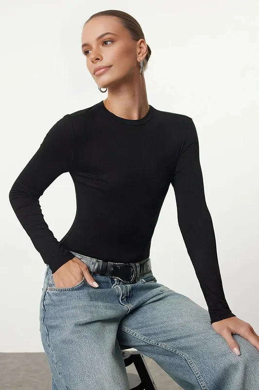 Crew Neck Long Sleeve Knit Bodysuit - WOVCOR