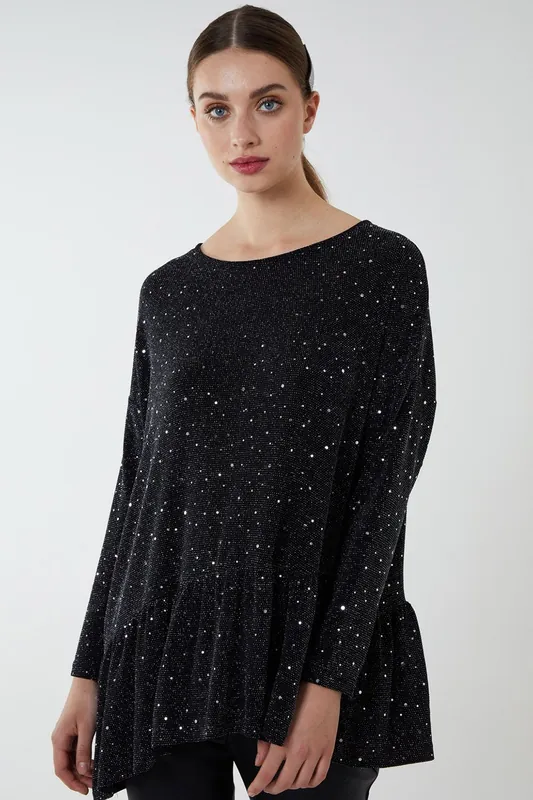 Asymmetric Hem Batwing Oversized Top - Blue Vanilla