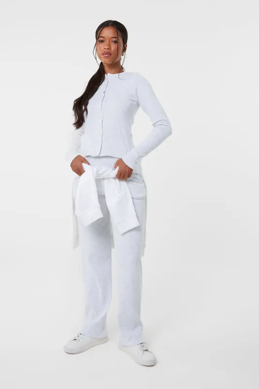 Grey Wide Leg Ribbed Trousers - Pink Vanilla