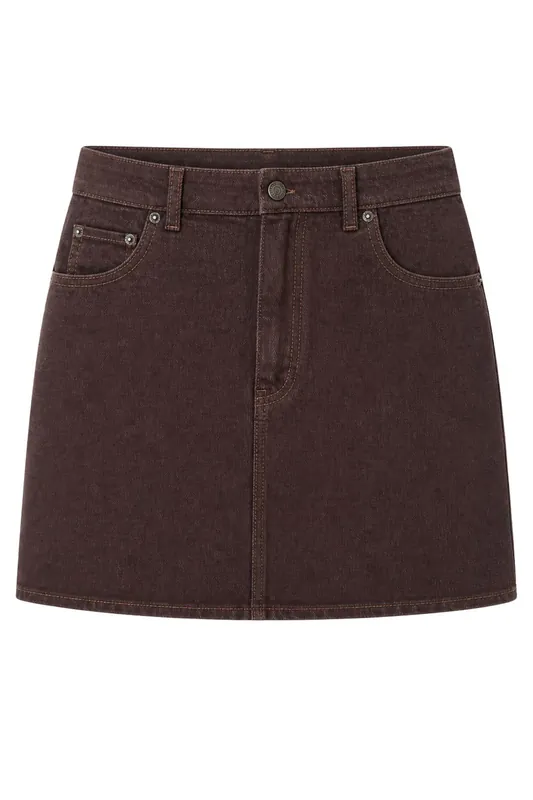 High Waist A-Line Denim Mini Skirt with Button Closure
