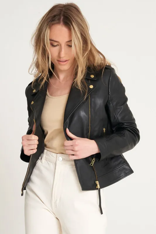 Real Leather Biker Jacket - Barneys Originals