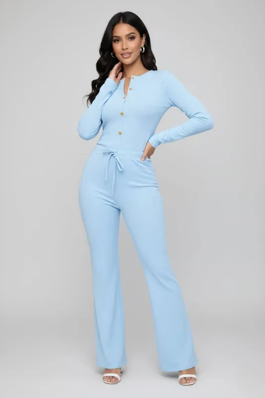 Long Sleeve Button Top and Wide Leg Trouser Co-Ord Set