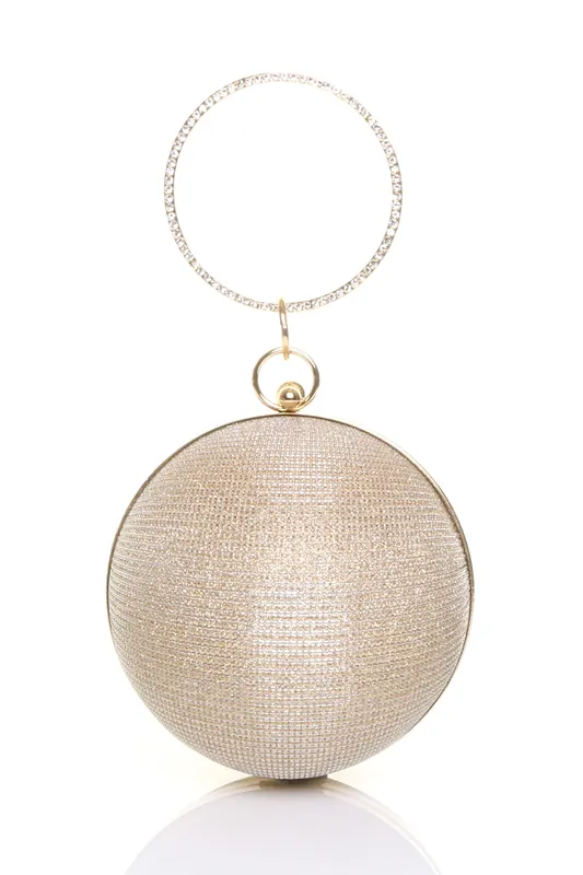 Glitter Evening Party Diamante Handle Spherical Ball Bag - AJVANI