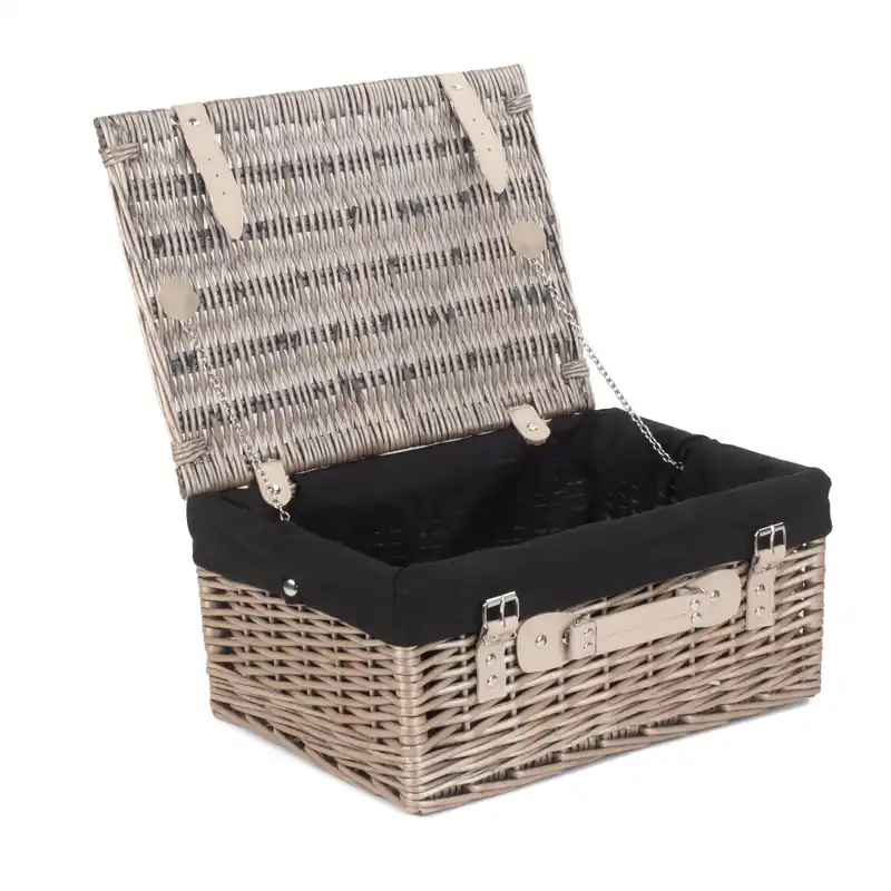 Wicker 40cm Antique Wash Picnic Basket with Cotton Lining - Red Hamper