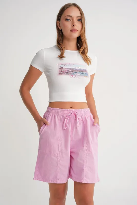 High Waist Cotton Drawstring Mini Shorts - MixRay