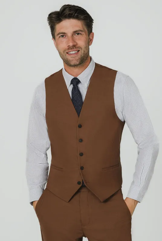 Mid Brown Twill Waistcoat - Dobell