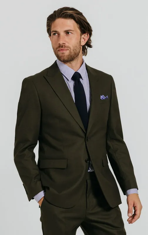 Dark Green Twill 2 Piece Suit - Dobell
