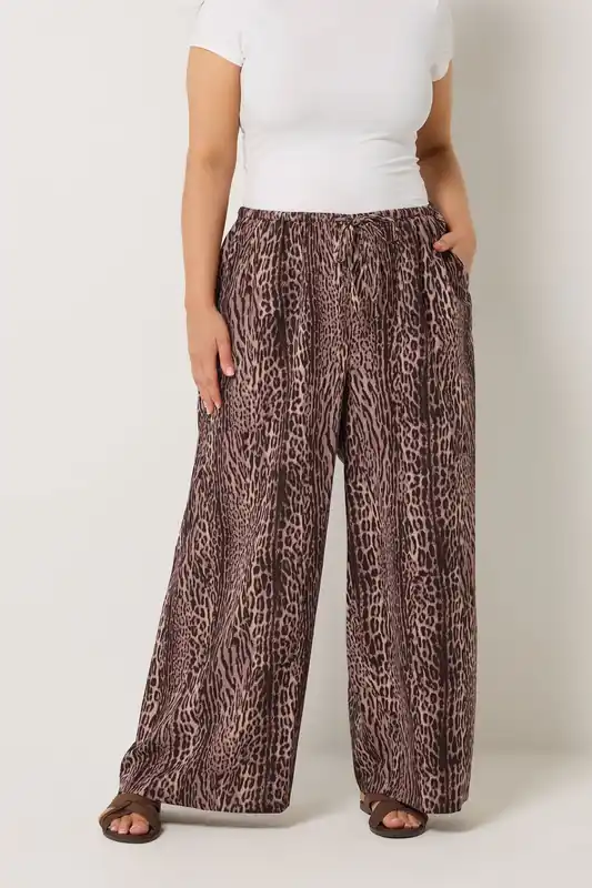 Leopard Wide Leg Trousers - Yours