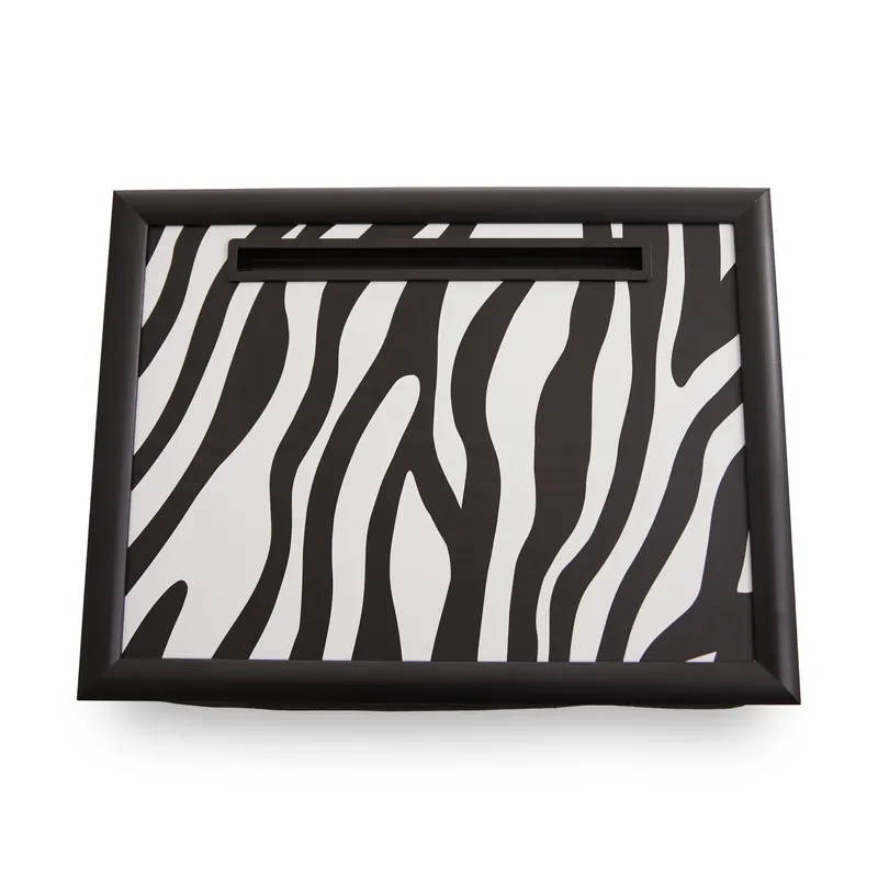 Stylish Mono Zebra Lap Tray With Ipad Holder, Cushioned Base Tray For Bedroom, Raised Rim Kitchen Tray - Orsina