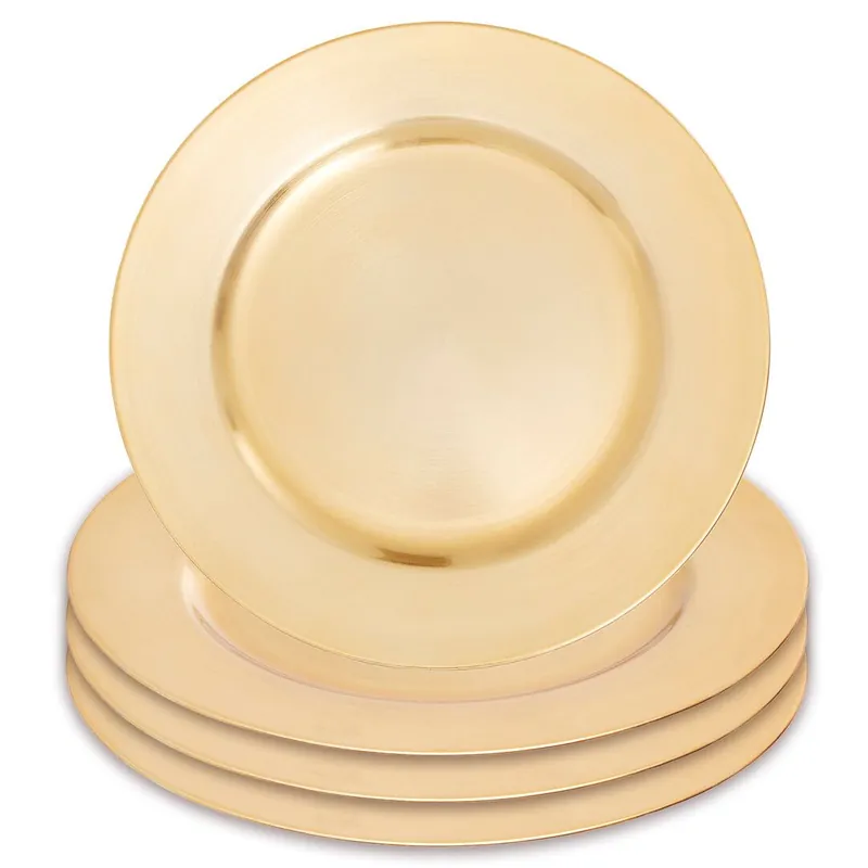 Set of Four 33cm Dia Gold Finish Flat Style Charger Plates - Orsina