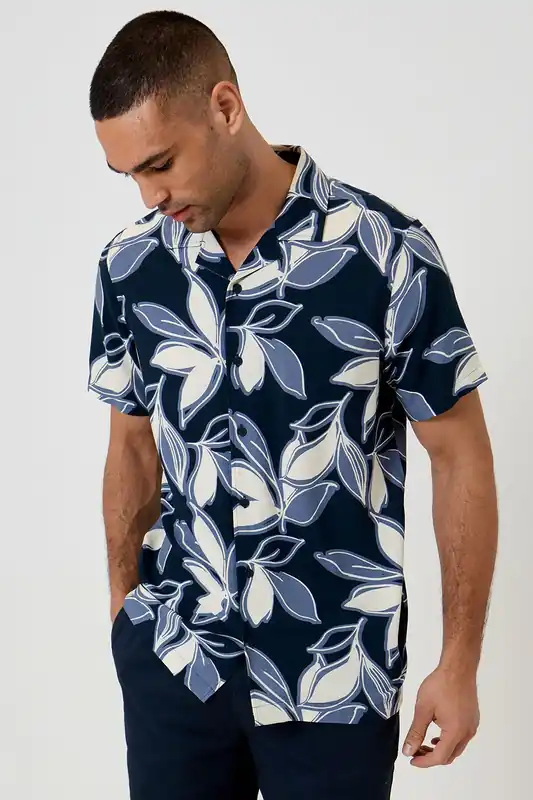 Leaf Print Short Sleeve Shirt - Threadbare