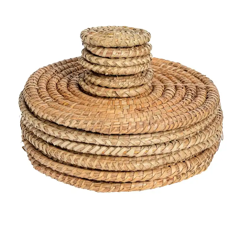 12pc Round Placemats & Coasters Set - Woven Palm Leaf