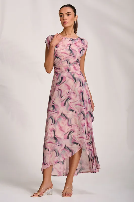Asymmetric Draped Mesh Maxi Dress - Jolie Moi