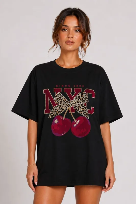 NYC Cherry Graphic Oversized T-Shirt