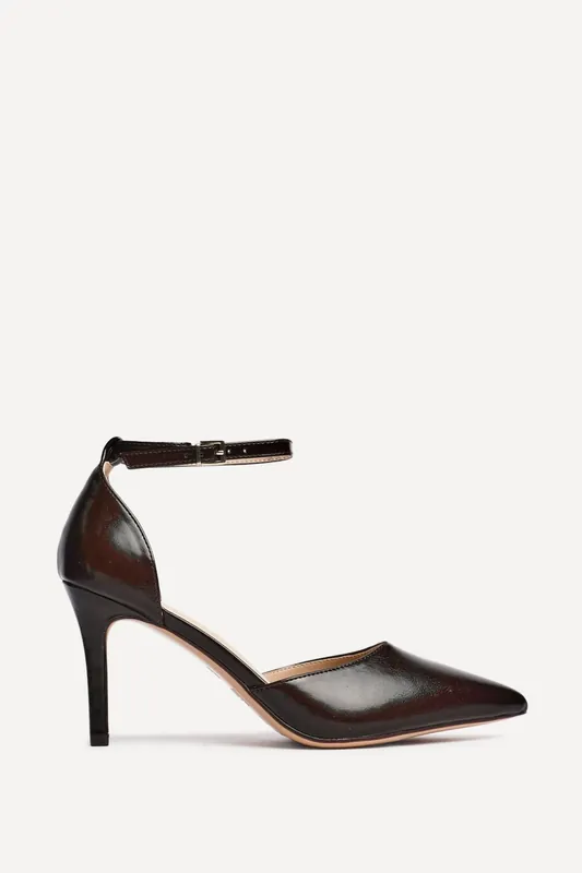 Thea Brown Faux Leather Stiletto Court Heels - Linzi