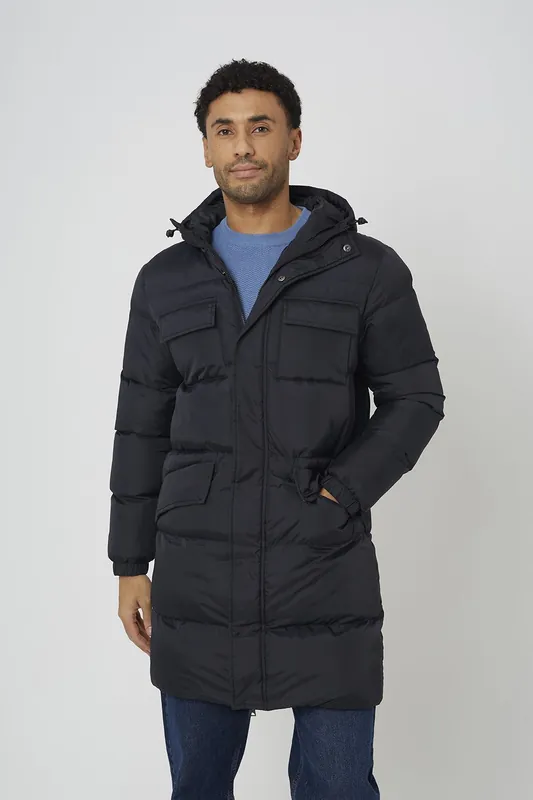 Longline Hooded Padded Jacket With Patch Pockets - Brave Soul
