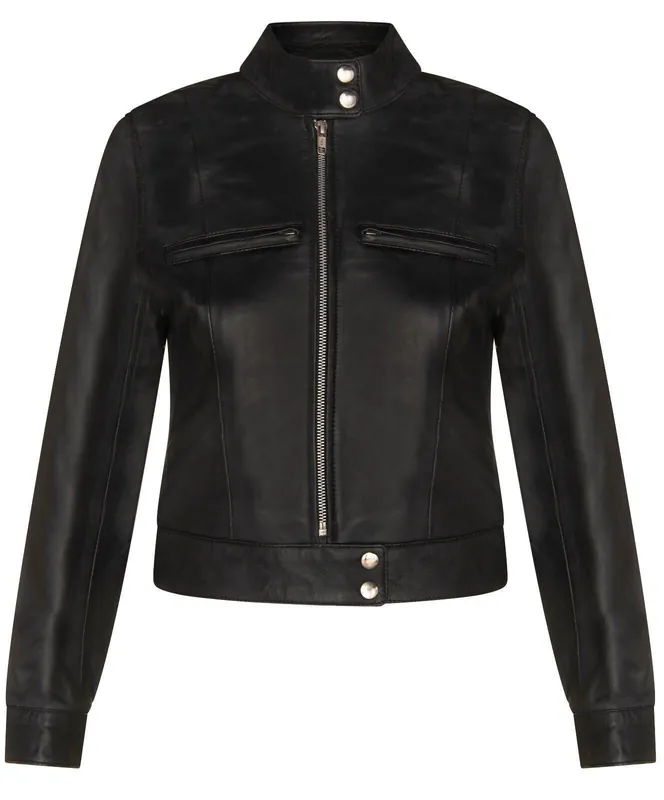 Plain Leather Moto Biker Jacket-Braga