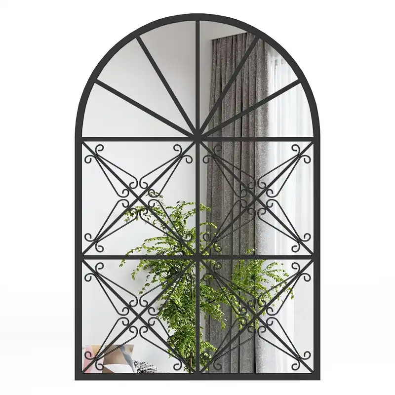 Arched Window Pane Mirror Wall Mounted Decorative Mirror w/ Metal Frame - Costway