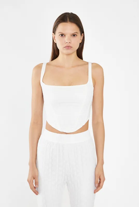 Off White Lace Square Neck Corset Top - Shnoo