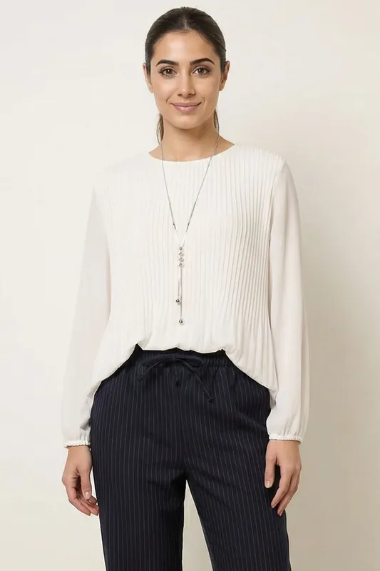 Ivory Long Sleeve Pleated Top - Blue Vanilla