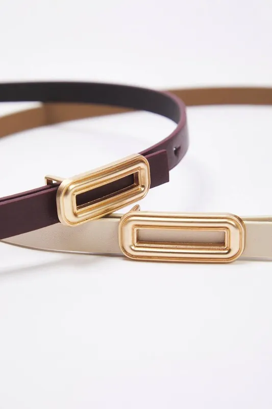 Double Pack Slim Rectangle Buckle Women’s Belt Set - WOVCOR